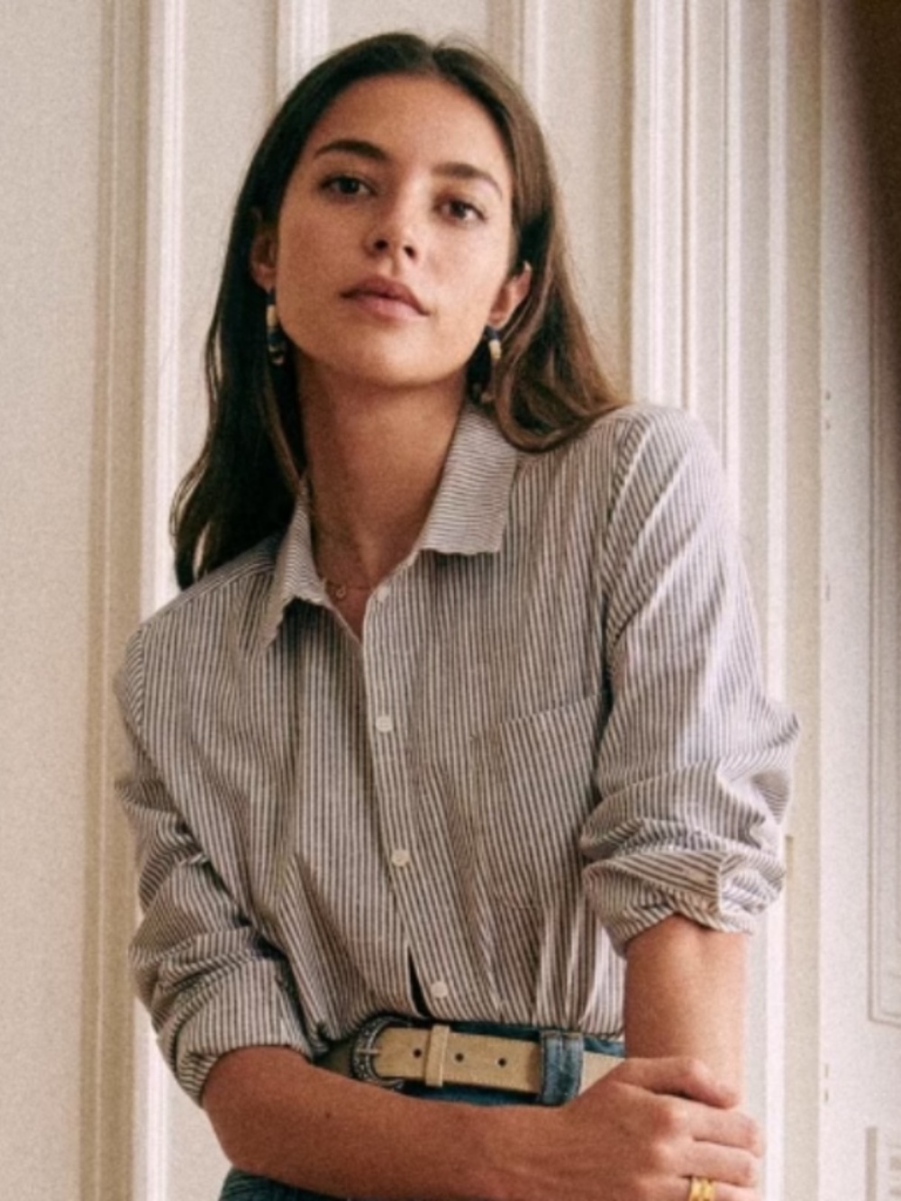 Sezane Tomboy Shirt striped ecru/blue US 4/EU 36 NEW